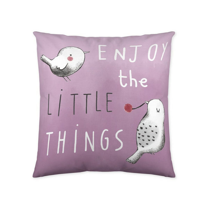 Naturals Sweet Cherry Kissenbezug mit Vogel- und Kirschmotiven, 'Enjoy the little things'.