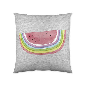 Grauer Kissenbezug mit bunter Wasserfarben-Wassermelone. Naturals Sweet Cherry Kissen.