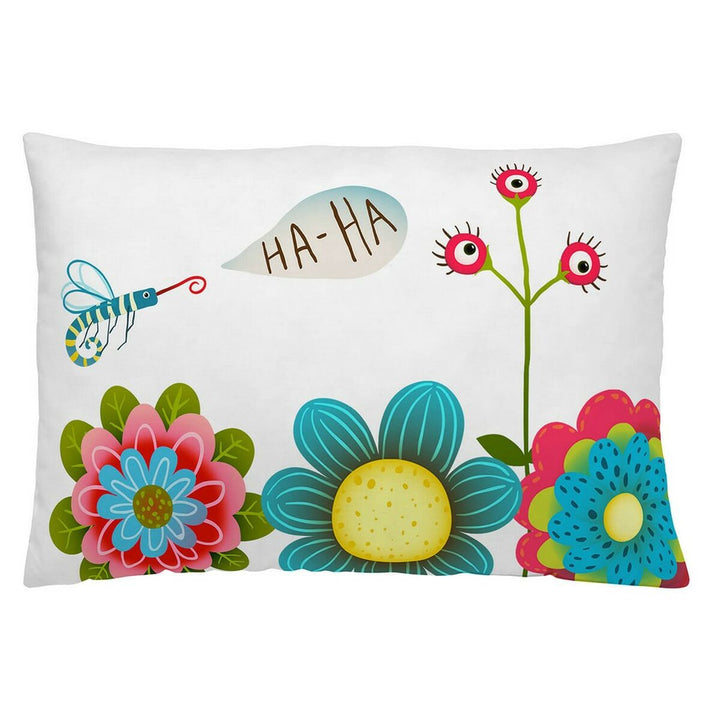 Kissenbezug Naturals Hibbo mit Blumenmuster und Cartoon-Motiven. Buntes Design für Kinderzimmer.