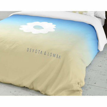 Arena Devota & Lomba Bettdeckenbezug mit blau-beige Farbverlauf und Blumenmuster.