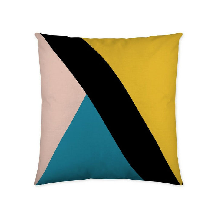 Naturals Cenit Kissenbezug mit modernem geometrischem Design in Gelb, Schwarz, Rosa und Blau.