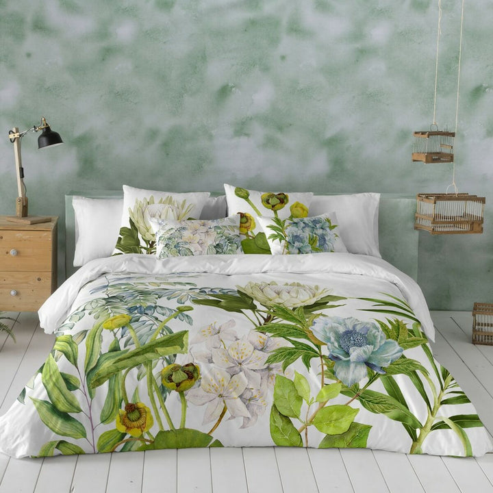 Bettdeckenbezug Naturals Siara mit Blumenmuster. Einzelmatratze mit botanischem Druck und Kissenbezügen.