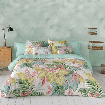 Bettdeckenbezug Naturals Laguna (220x220 cm) mit tropischen Blättern. Double size.
