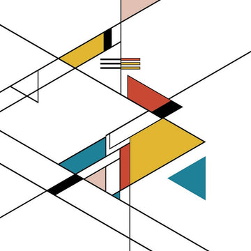 Bettdeckenbezug Cenit mit abstraktem Dreiecksdesign in Gelb, Rot und Blau. Doppelgröße.
