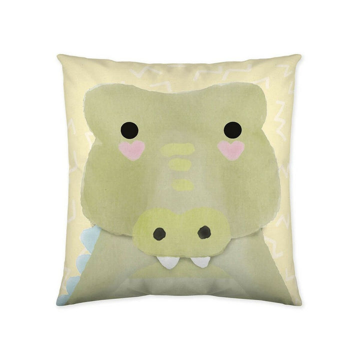 Gelber Kissenbezug (50x50 cm) mit einem coolen Krokodil-Design für Kinder.