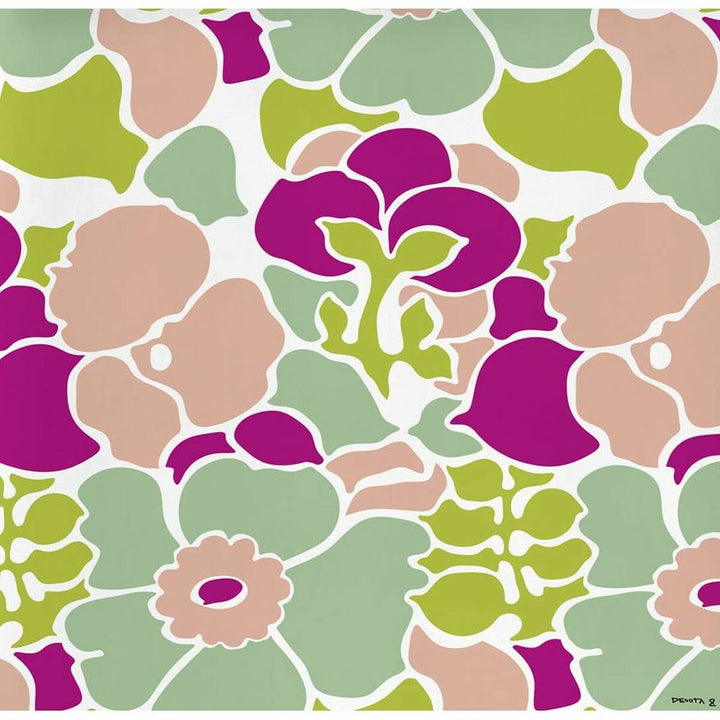 Bettdeckenbezug mit Blumenmuster in Rosa, Lila und Grün. Anemona Devota & Lomba Design.