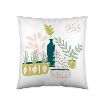 Weißer Kissenbezug Naturals Naive mit Pflanzen und Flasche Illustration.