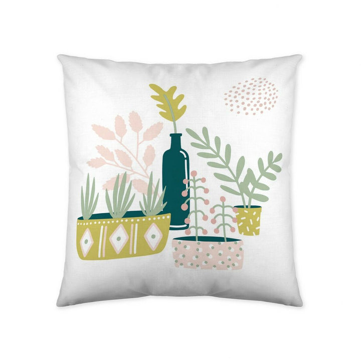 Weißer Kissenbezug Naturals Naive mit Pflanzen und Flasche Illustration.