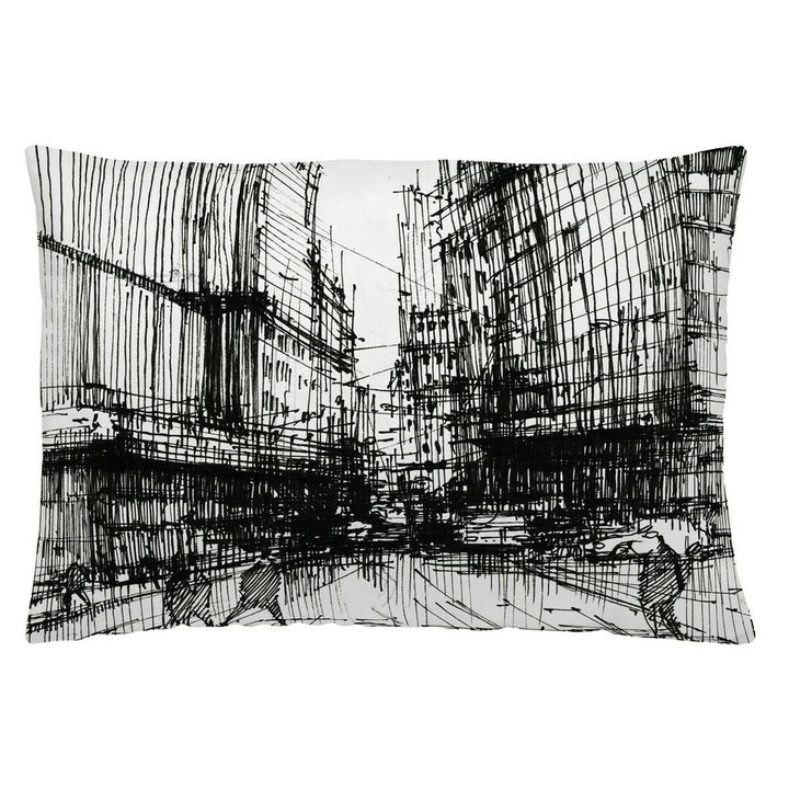 Naturals Kissenbezug (50x30 cm) mit Stadtskizze in Schwarz-Weiß. Modernes Design für Ihr Zuhause.