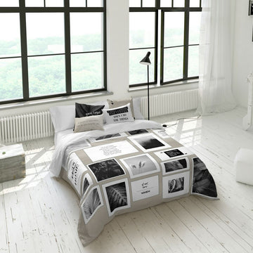 Naturals Matt King Size Bettbezug mit botanischen Schwarz-Weiß-Bildern und Text Collage.