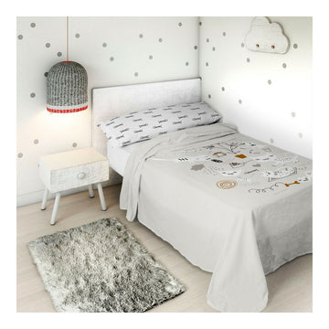 Weißes Bettwäsche-Set mit kinderfreundlichen Zeichnungen für Einzelmatratze 160x270 cm.
