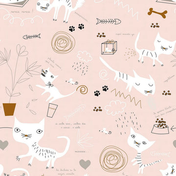 Rosa Bettdeckenbezug mit Katzenmuster für Doppelmatratze. Verspieltes Design mit Katzen und Motiven.