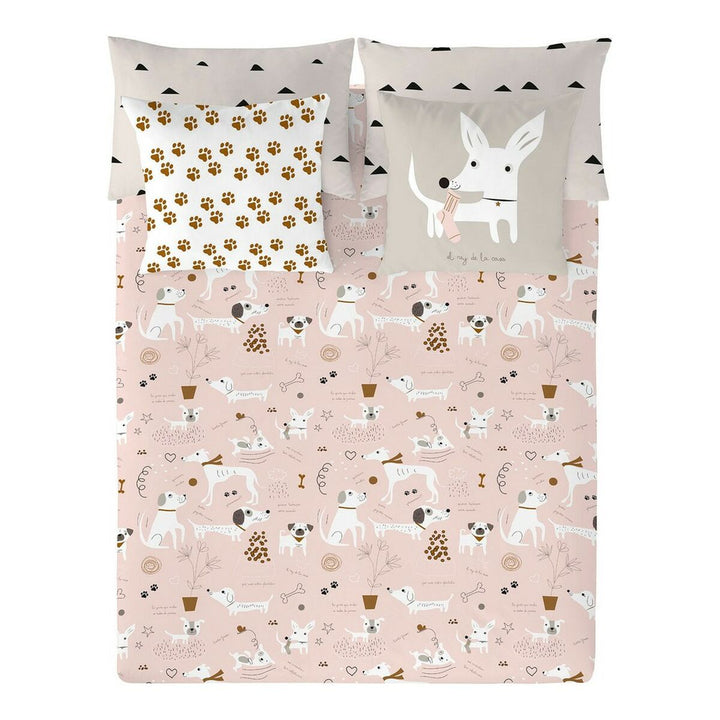 Bettdeckenbezug King Size mit Hunde-Motiv. Rosa Bettwäsche mit Hunde Muster und Kissenbezüge.