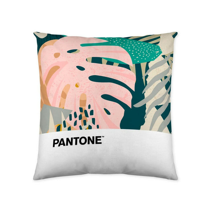 Pantone Kissenbezug Jungle, 50x50 cm, mit tropischem Blätter Design und farbenfrohem Dschungel Muster.