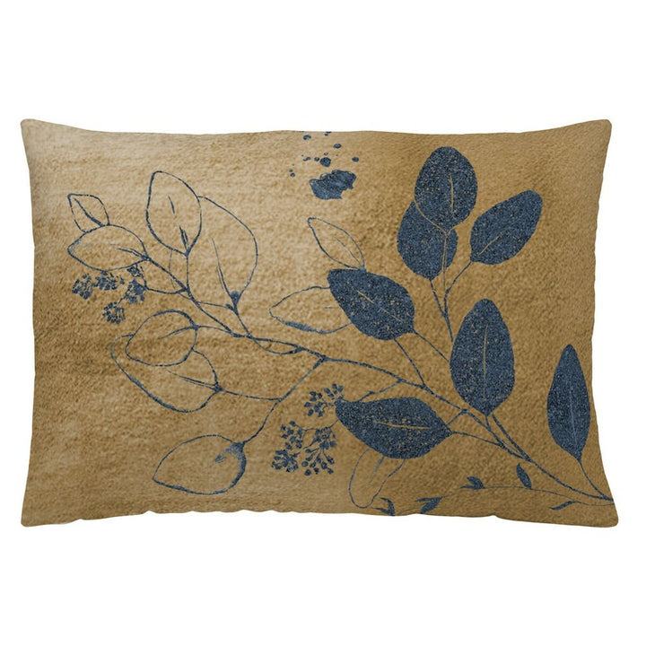 Beiger Kissenbezug mit blauem Japan Blattmuster, 50x30 cm. Naturals Kissen.