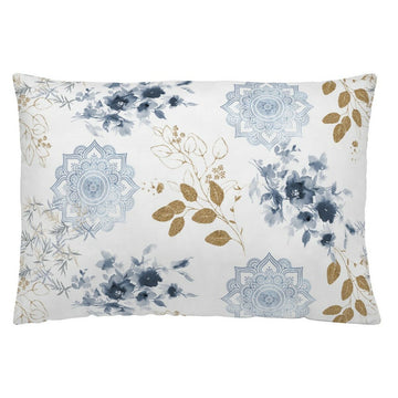 Naturals Japan Kissenbezug mit blauem Blumenmuster und goldenen Blättern.