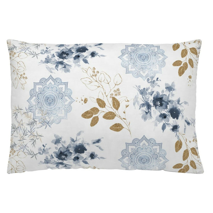 Naturals Japan Kissenbezug mit blauem Blumenmuster und goldenen Blättern.