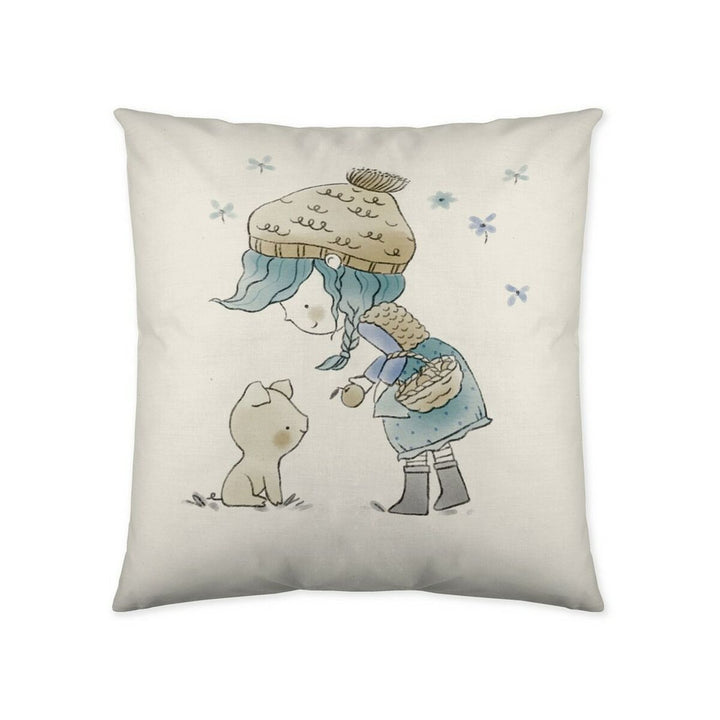 Kissenbezug mit Illustration eines Mädchens und Hundes. Cool Kids Kissenbezug, Dery Design.