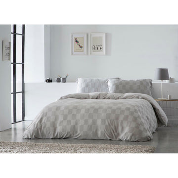 Hellgrauer Naturals ELBA Bettdeckenbezug Double Size mit dezentem Karomuster für Schlafzimmer.