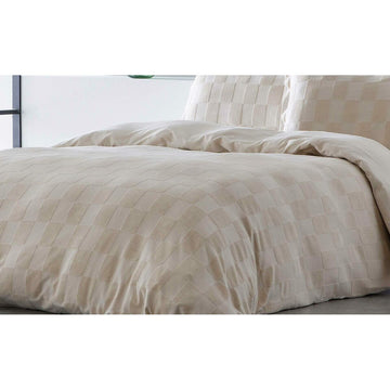 Beige Naturals ELBA Bettwäsche mit Einzelmatratze. Dezentes Webmuster und passender Kissenbezug.