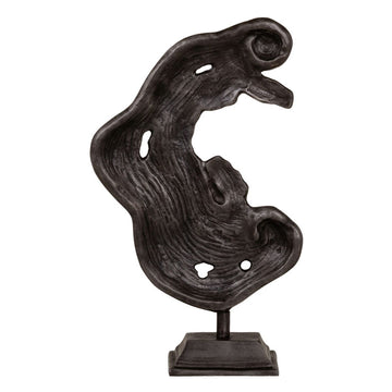 Graue, abstrakte Deko-Figur mit fließender Form und strukturierter Oberfläche.