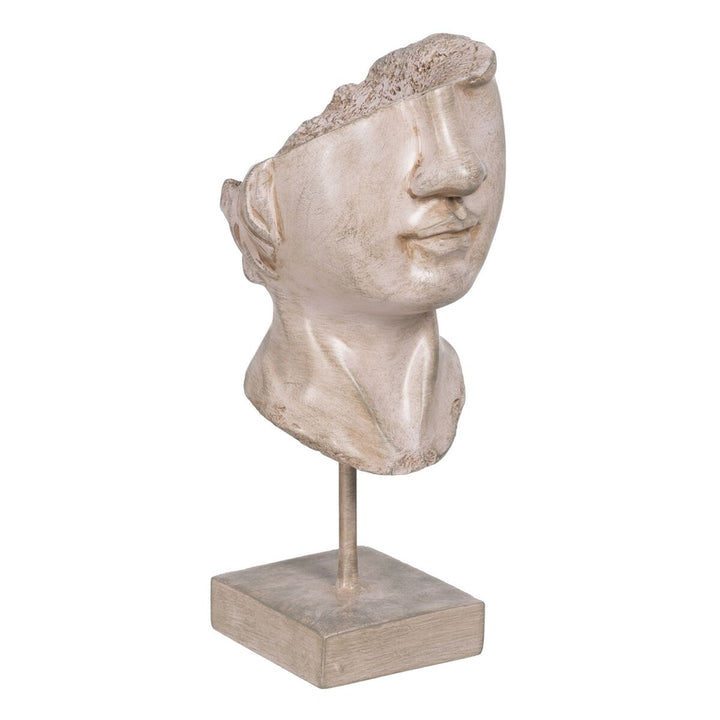 Beige Deko-Figur Gesicht, modernes Design auf einem Standfuß. Einzigartige Dekoration.
