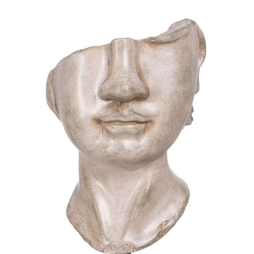 Beige Deko-Figur Gesicht, unvollständiger Kopf. Moderne und einzigartige Dekoration.
