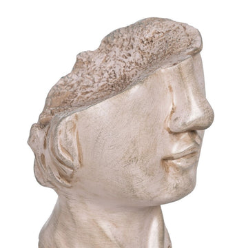 Beige Deko-Figur Gesicht mit hohlem Oberteil, moderne Skulptur.
