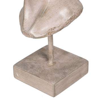 Beige Deko-Figur Gesicht auf Sockel. Minimalistisches Design mit strukturierter Oberfläche.