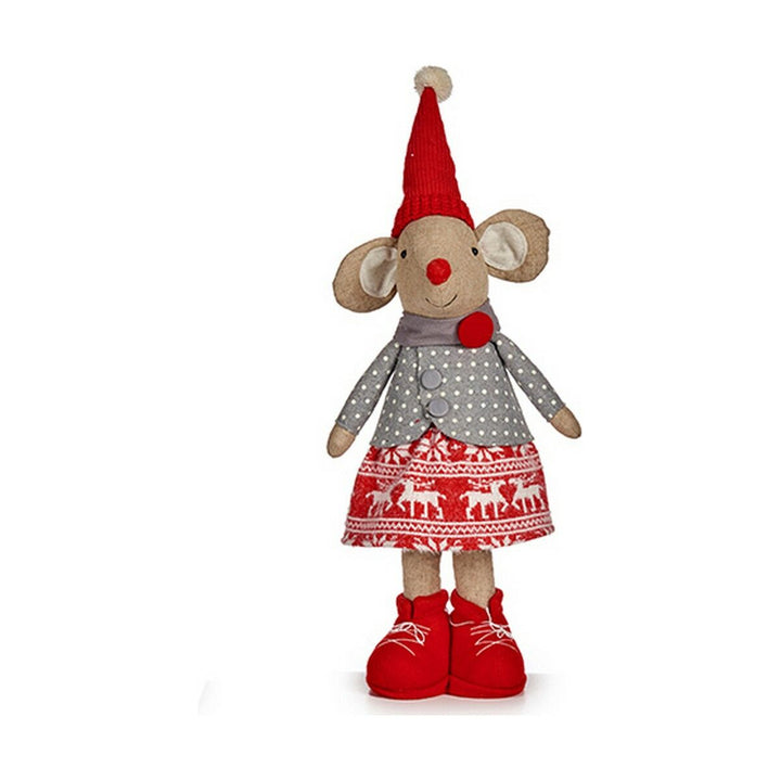 Weihnachtliche Deko-Figur: Stoffmaus mit roter Mütze, gepunkteter Jacke und festlichem Rock.