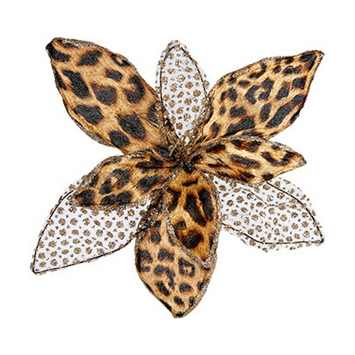Dekorative braune Weihnachtsblume mit Leopardenmuster und goldenen Tupfen.