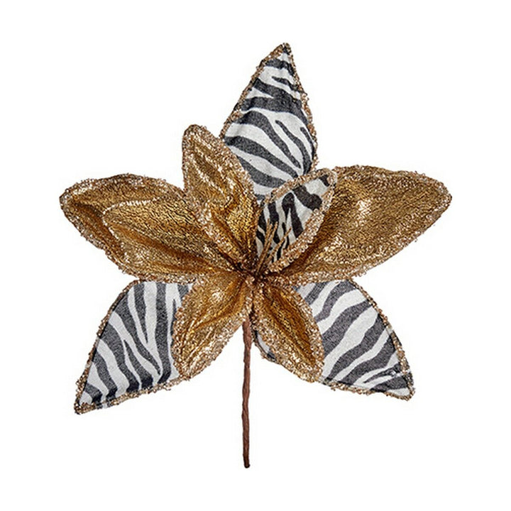 Dekorative goldene Weihnachtsblume mit Zebra-Muster. Funkelnde Weihnachtsdekoration.