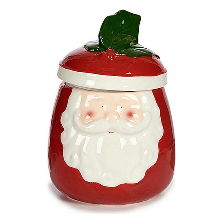 Rote Keramik Deko-Figur Weihnachtsmann mit detailreichem Gesicht und dekorativem Deckel.