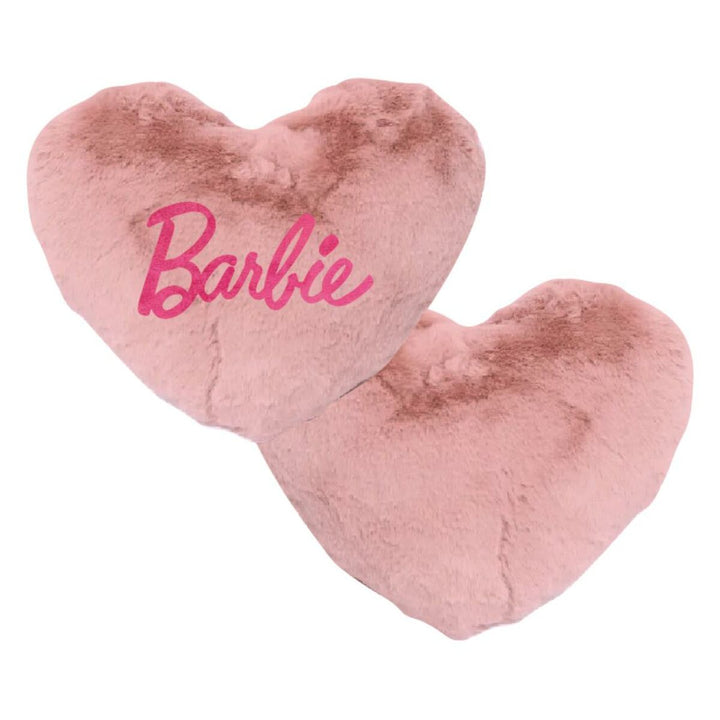 Rosa Barbie Kissen in Herzform. Weiches, plüschiges Material mit Barbie Logo.