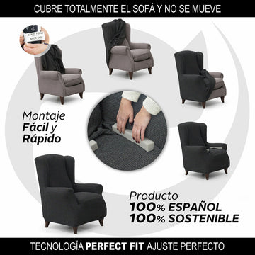Ohrensesselhusse Sofaskins in Grau und Schwarz. Einfache Montage, perfekte Passform dank Perfect Fit Technologie.