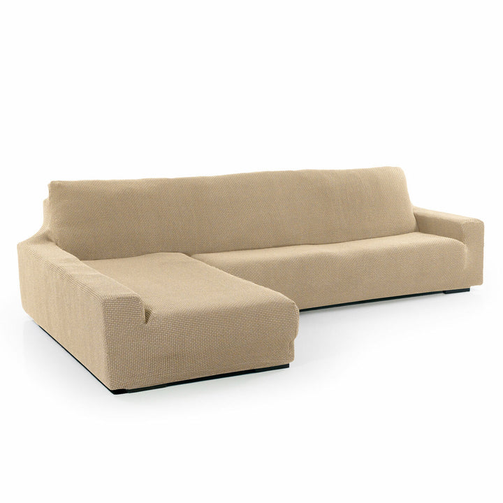 Beiger Chaiselongue Bezug mit langem Arm links. Sofabezug mit Textur für langlebigen Schutz.