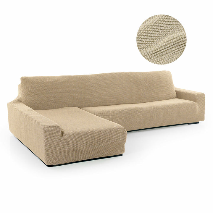 Beige Chaiselongue Bezug mit langem Arm links. Texturierter Sofaskins Bezug.