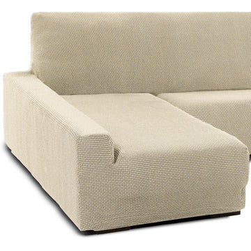 Beige Chaiselongue Bezug mit langem Arm links. Sofaskins Bezug restauriert C.