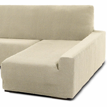Beiger Chaiselongue Bezug mit langem Arm rechts von Sofaskins. Strukturierter Stoff.