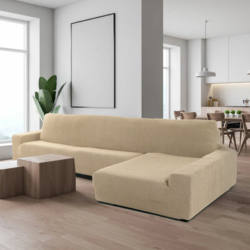 Beige Chaiselongue Bezug für Sofas mit langem Arm rechts. Strukturierter Stoff für Wohnzimmer.