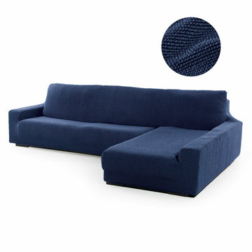 Blauer Sofabezug für Chaiselongue mit langem Arm rechts, strukturierte Oberfläche.