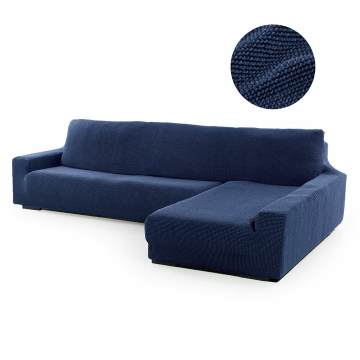 Blauer Sofabezug für Chaiselongue mit langem Arm rechts, strukturierte Oberfläche.