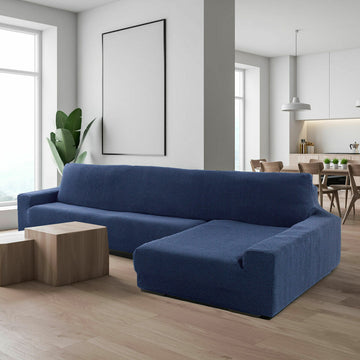 Blauer Chaiselongue Bezug mit Struktur für langen Arm rechts. Sofabezug restauriert.