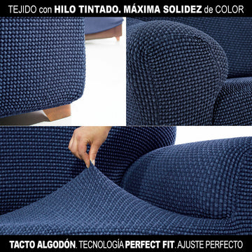 Blauer Chaiselongue Bezug mit Textur. 'Perfect Fit' Technologie bietet perfekten Halt.
