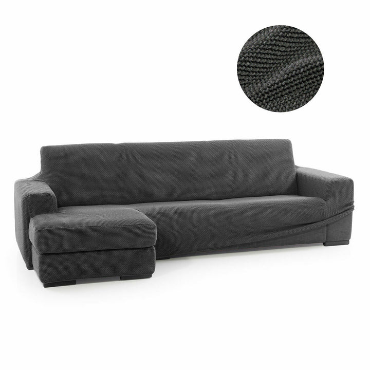 Dunkelgrauer Sofaskins Chaiselongue Bezug mit kurzem Arm links. Strukturierter Stoff.
