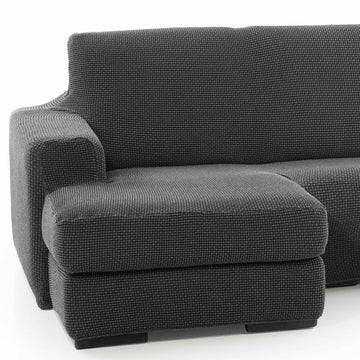 Dunkelgrauer Sofabezug für Chaiselongue mit kurzem Arm. Strukturiertes, dehnbares Material für passgenauen Sitz.