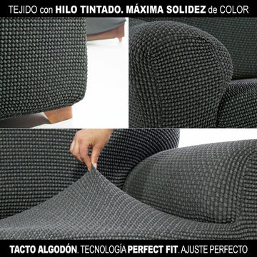 Dunkelgrauer Chaiselongue Bezug mit Textur. 'Perfect Fit' Technologie für ideale Passform.