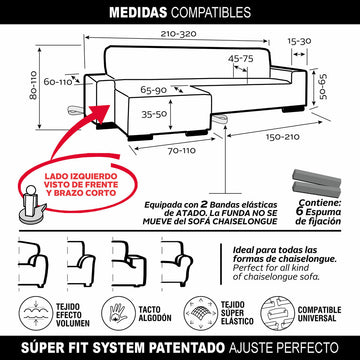 Dunkelgrauer Chaiselongue Bezug: Maße, elastisches Gewebe und Super Fit System für perfekten Halt.
