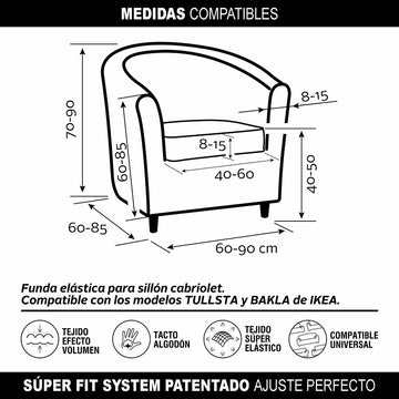 Diagramm Sesselhusse Sofaskins Maße. Super elastischer Stoff, Baumwollgefühl, passend für IKEA TULLSTA und BAKLA.