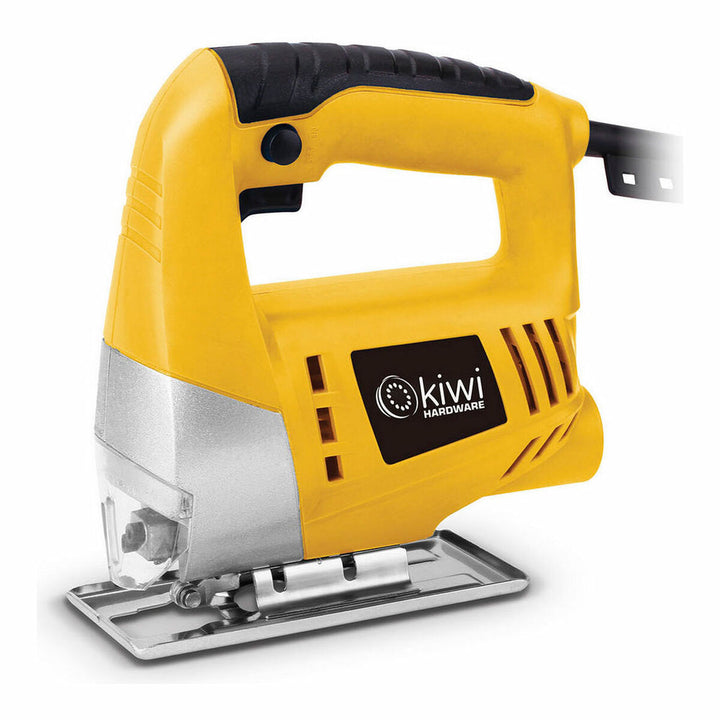 Gelbe Kiwi Stichsäge mit schwarzem Griff und silberner Basis. 500W Säge.